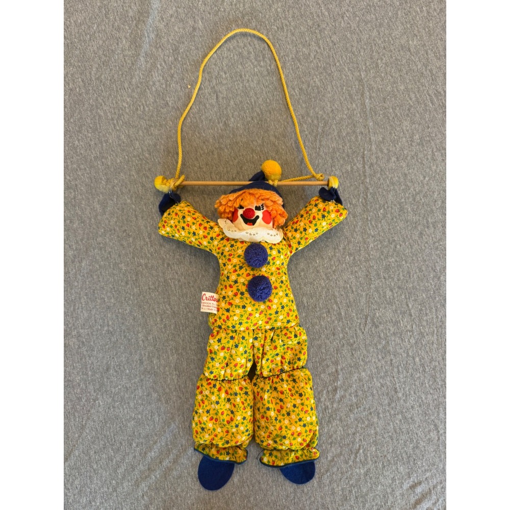 Vintage 70s Calico Critters Clown On Swing Trapeze 18" Hanging Doll Made USA